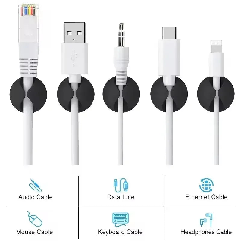 Cable Clips Phone Cord Holder USB Data Line Silicone Organizer Self-Adhesive Wire Management Cable Winder Earphone Charger Cord