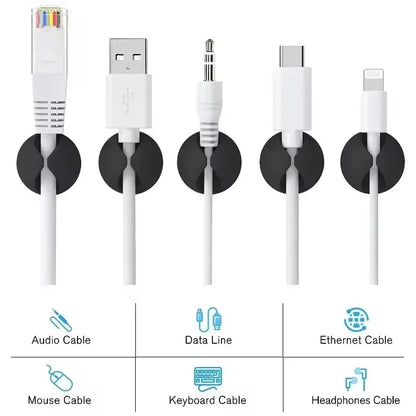 Cable Clips Phone Cord Holder USB Data Line Silicone Organizer Self-Adhesive Wire Management Cable Winder Earphone Charger Cord